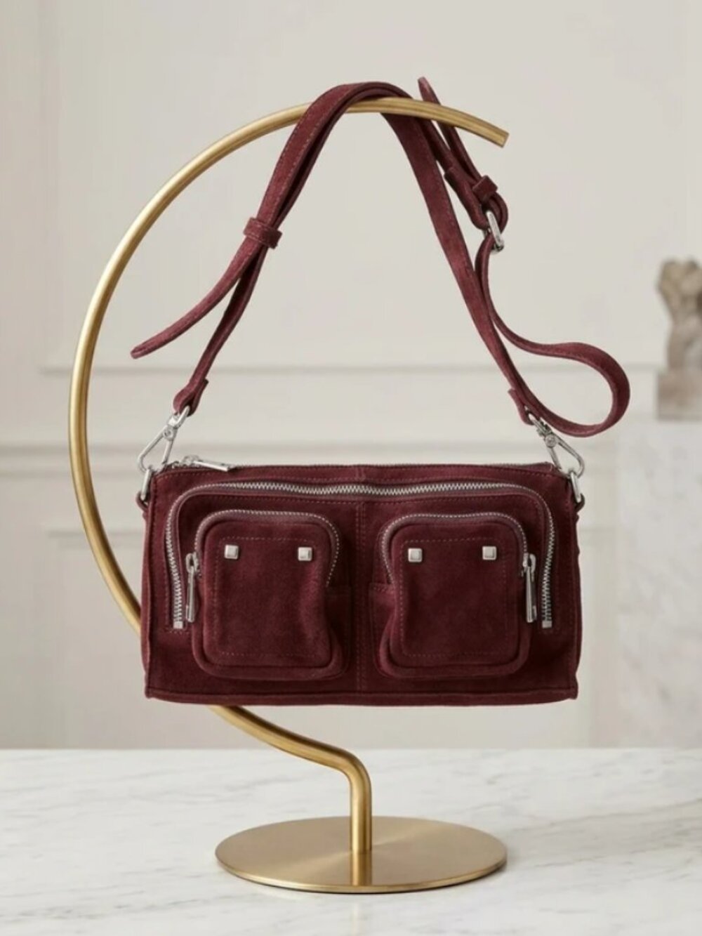 Free People Nunoo Suede Stine Burgundy Pocket Crossbody Bag Handbag